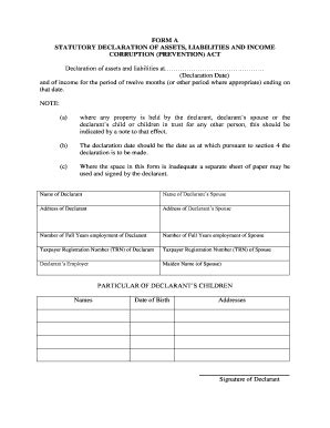 Fillable Online Form A Statutory Declaration Of Assets Liabilities