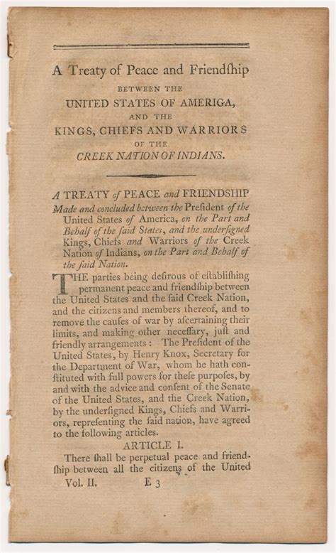 Lot Treaty Of Peace Between The United States An Creek Indians