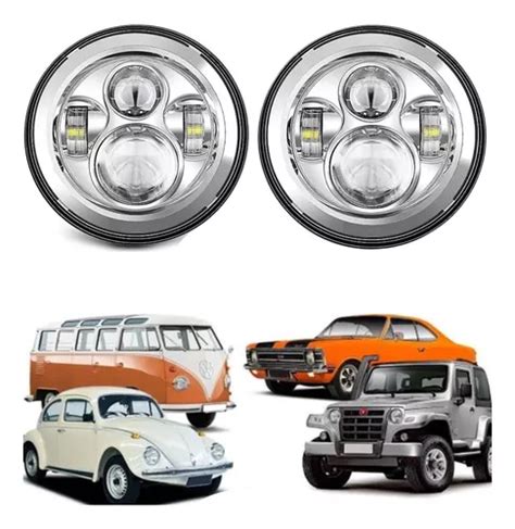 Kit 2 Farol Angel Eyes Defender Led Jeep Troller Fusca Kombi