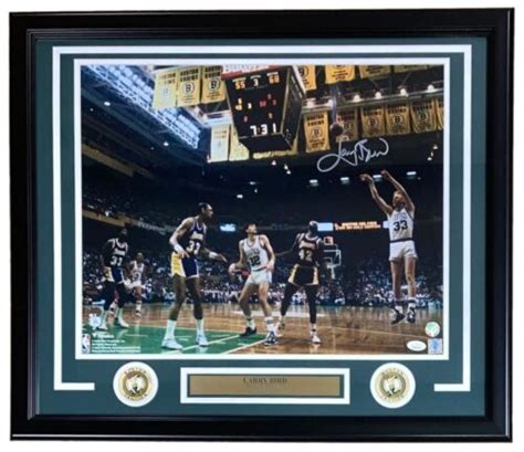 Larry Bird Signed Framed 16x20 Boston Celtics Vs Lakers Photo Bird JSA