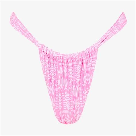 Kulani Kinis Ruched Thong Bikini Bottom Strawberry Milkshake Surfari