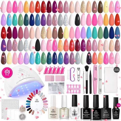 Beetles Gel Nail Polish Kit With U V Light Pcs Set Colours Pink Glitter Nude Gray Gel