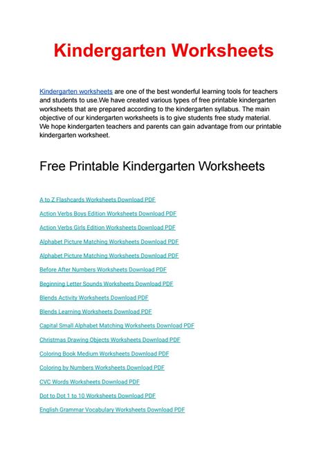 Kindergarten Worksheets Free Printable Pdf Download By Worksheetsbag Issuu