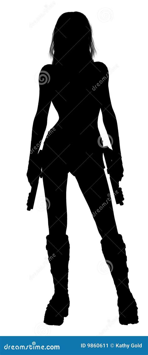 Woman Holding Guns Silhouette Stock Image Image 9860611