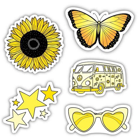 Big Moods Aesthetic Sticker Pack 5pc Yellow Aesthetic Stickers Sticker Art Yellow Aesthetic