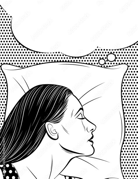 Vecteur Stock Black And White Vector Poster Of A Sleeping Woman In