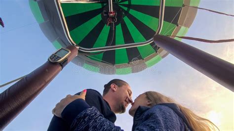 Adventure Love Couple On Hot Air Balloon Watermelon Man And Woman Kiss