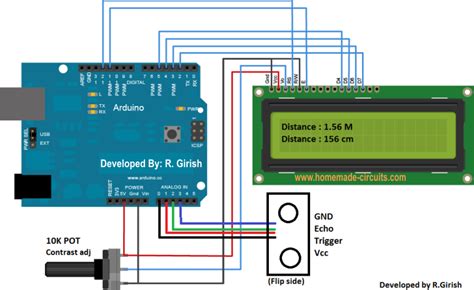 Ultrasonic Distance Meter Circuit Using Arduino And 16x2 Lcd