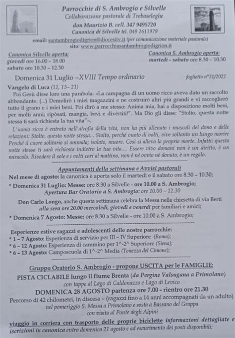 Domenica 31 Luglio 2022 Sambrogio Di Grion