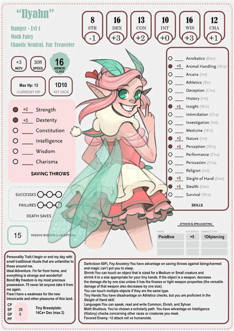 Fairy Dnd 5e Sheet By Dinoriderbob On Deviantart