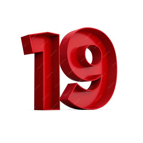 화이트 절연 빨간색 숫자 19 또는 19 내부 그림자의 3d 그림 | 프리미엄 사진