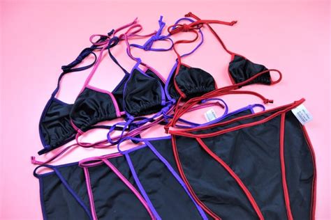 Vintage Deadstock Y K Bikini Set Black Ringer Triang Gem