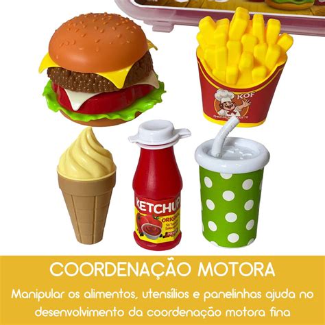 Kit Cozinha Infantil Maleta Lanche Hamburguer Fast Food Paki Tralal