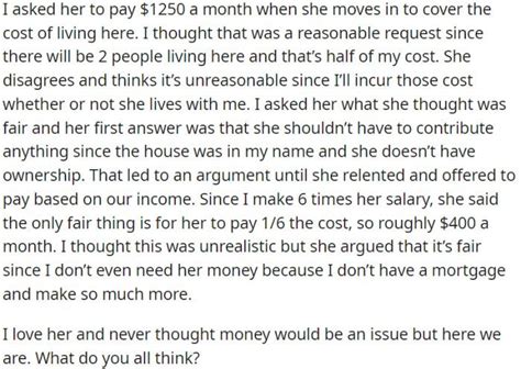Homeowner asks if it is unreasonable to expect her gf to pay rent when ...