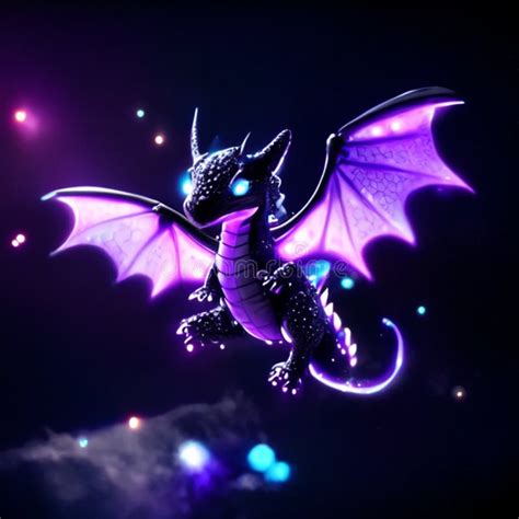 Fantasy Dragon Flying In The Night Sky 3d Rendering Stock Illustration