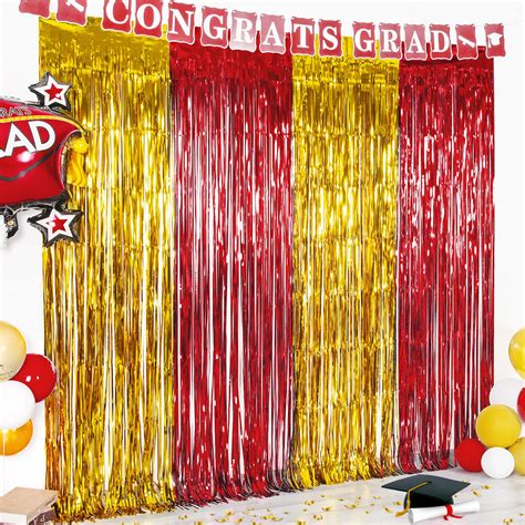 Buy Lolstar 3 Pack Gold Red Foil Fringe Curtain 3 2x6 6 Ft Graduation