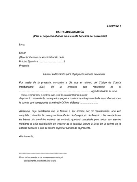 Modelo De Carta Autorizacion Pago