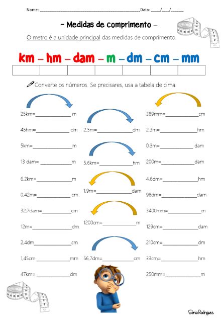 Atividades De Conversão De Medidas - Coisas que gosto de partilhar: Medidas de comprimento - ficha de ...