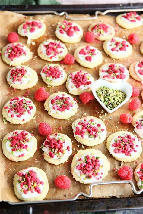 Vanilla Shortbread With Freeze Dried Raspberries And Pistachios