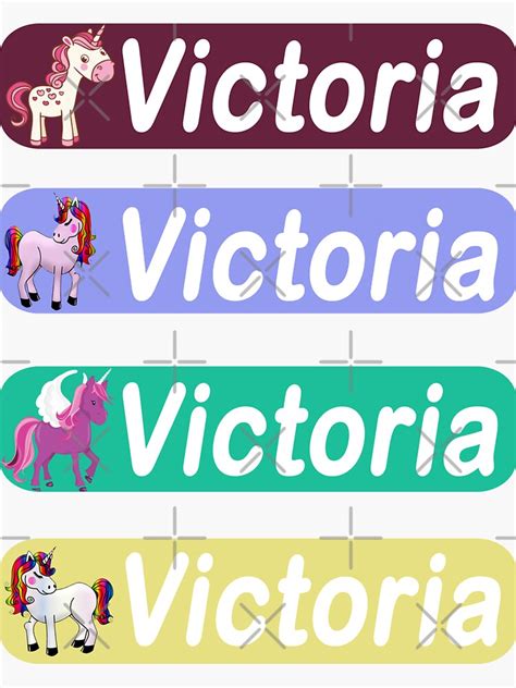 Victoria Name Sticker Pack Cute Unicorn Sticker Design Set Of 4 To