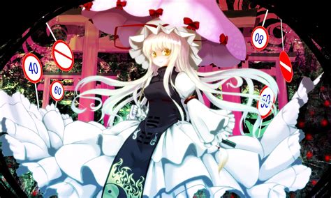 Blonde Hair Dress Hat Long Hair Touhou Umbrella Yakumo Yukari Yellow Eyes R Konachan