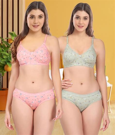 Buy Aamarsh Women Cotton Bra Panty Set For Lingerie Set Pack Of 2 Color Pink Green