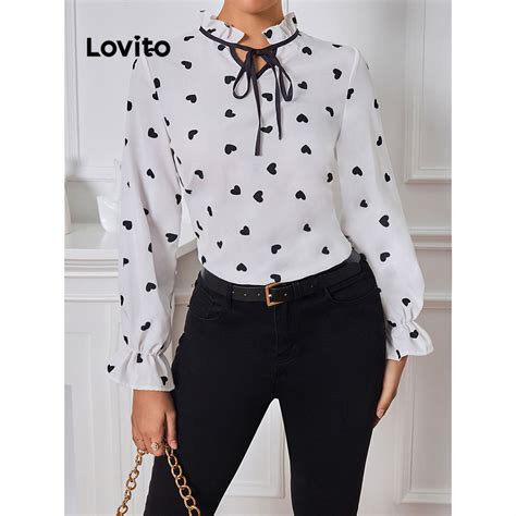 Lovito Blusa elegante em forma de coração colorida gravata frontal