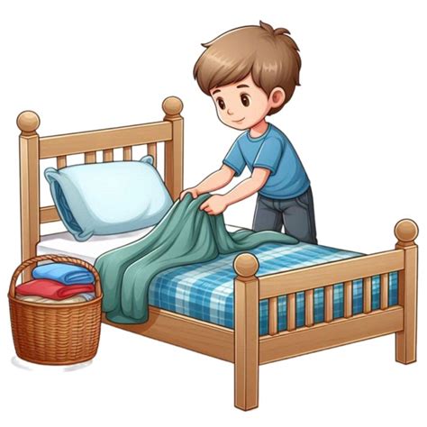 Gambar Anak Laki Laki Mengatur Atau Merapikan Tempat Tidur Clip Art
