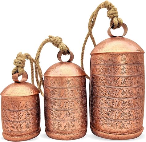 Carfar Set Of 3 Rustic Copper Style Large Bells Handmade