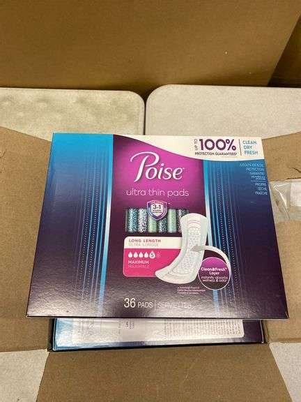 Poise Ultra Thin Pads 36 Pads 3 Boxes Matthews Auctioneers