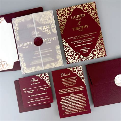 Jamie Trifold Wedding Invitation Purples Reds Golds Pure