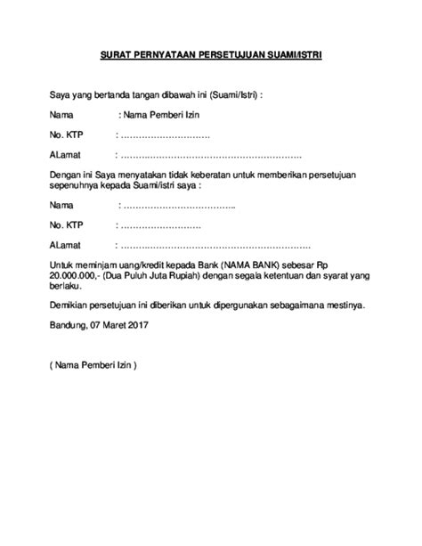 Contoh Surat Persetujuan Istri Isisminrowe