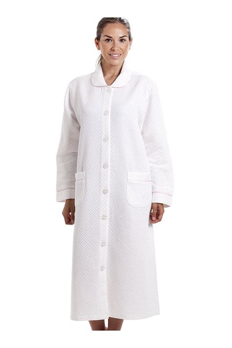 Womens Pink Dot White Housecoat