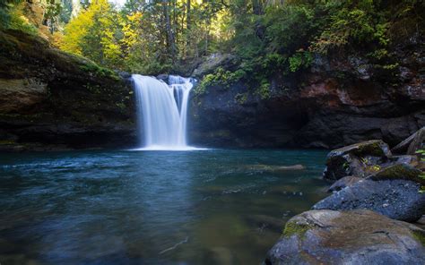 Wallpaper Landscape Forest Waterfall Rock Nature Reflection