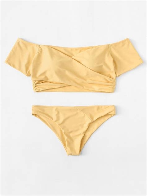 Ensemble de bikini plain à épaules dénudées French SheIn Sheinside