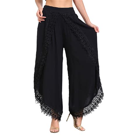 Palazzo Pants For Women Sexy Casual Lace Trim Harem Pants Baggy Hippie Wide Leg Boho Flowy Yoga