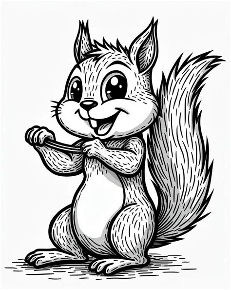 Cute Squirrel Holding Bowl With Happy Expression Stock Illustration