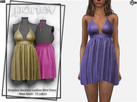 The Sims Resource Strapless Backless Leather Mini Dress