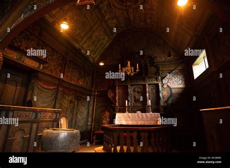 Inside The Stave Church In Røldal Norway Stock Photo Alamy