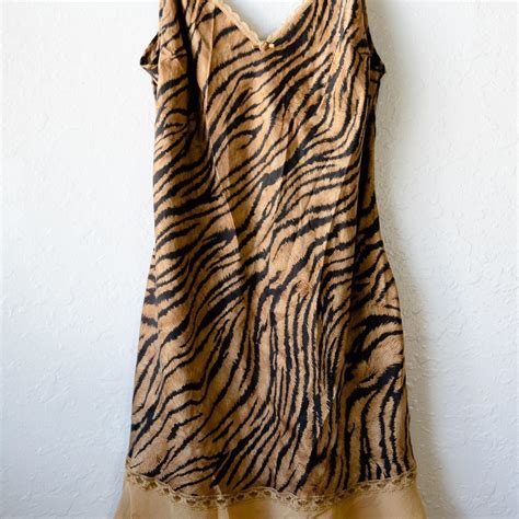 Vintage Tiger Print Lingerie Slip Dress Someone Depop