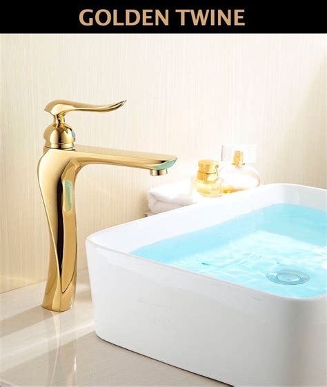 Gold Fancy Basin Brass Faucet Tap Mixer Hot And Cold Spout Inch Height Gold Colour At