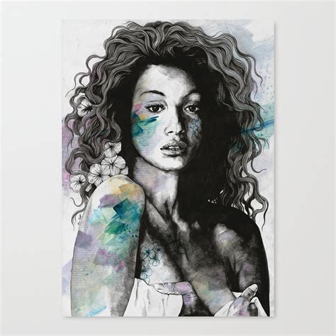 Realistic Female Nude Pencil Drawing Sensual Black Woman Portrait Sexy Flower Lady Figurative