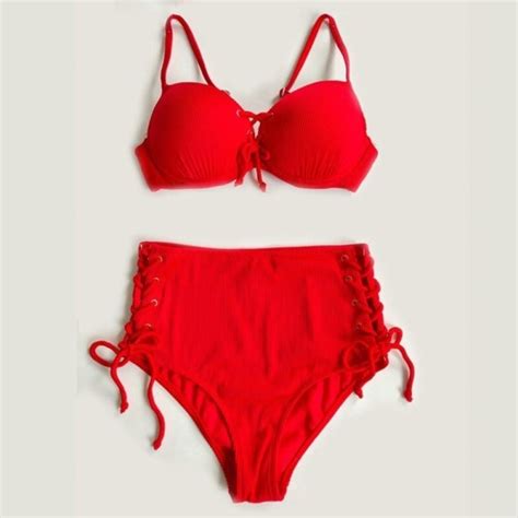 Bikini Damskie Ze Sznurowaniem P620 Czerwony XXL Lunzo Pl