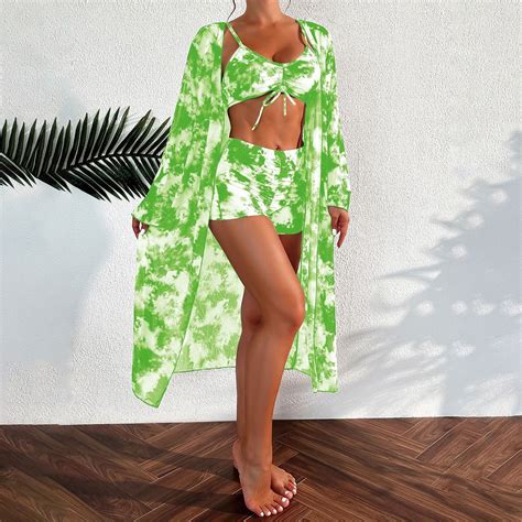 Xiangyun Bathing Suit Cover Up Set Piece Bikini Sets For Women S Tie Dye Printed Three Piece