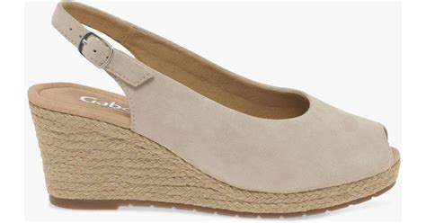 Gabor Tandy Wide Fit Suede Slingback Wedge Sandals In Natural Lyst Uk