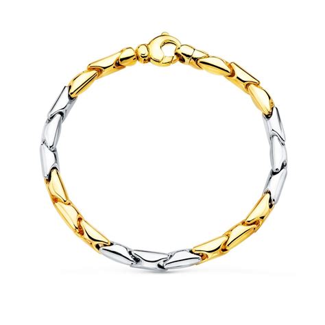 Pulsera Oro Bicolor 18k Mujer 20 5 Cm Eslabones Lisos Articulados