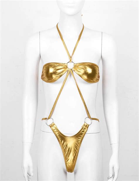 Maillot de bain Maillot de bain métallique brillant pour femmes Lingerie Sexy Monokini Mini