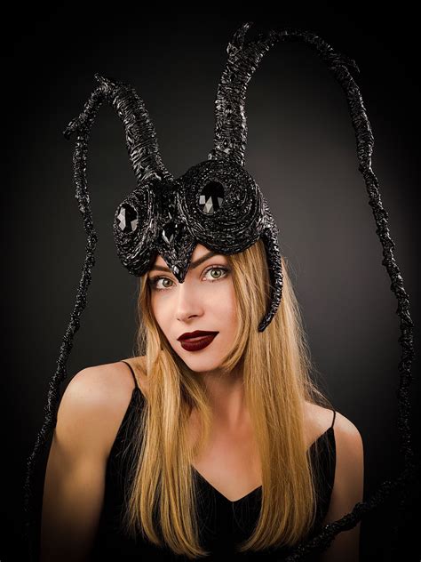 Black Beetle Headdress, Gothic Insect Headwear, Burning Man Costume