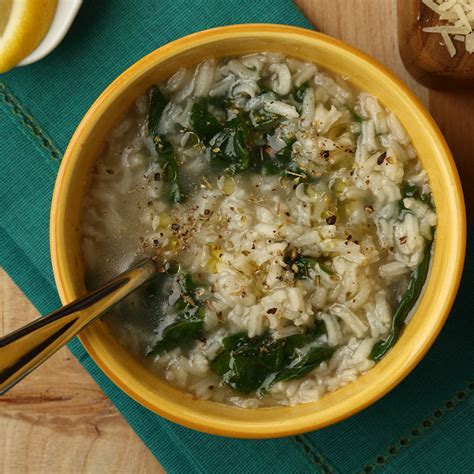 Fresh Spinach-Rice Soup with Parmesan