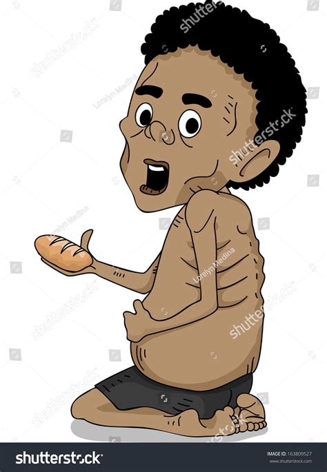 Illustration Malnourished African Kid Holding Piece Vector De Stock